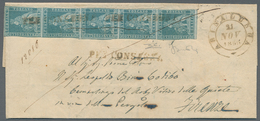 Italien - Altitalienische Staaten: Toscana: 1851. 2 Crazie Light Blue On Grey, Vertical Strip Of Fiv - Toscana