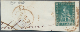 Italien - Altitalienische Staaten: Toscana: 1851, 2 Cr Greenish Blue On Grey, 3 Margins, Bottom Just - Tuscany