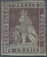 Italien - Altitalienische Staaten: Toscana: 1851, 9 Cr Brown-lilac Unused With Rests Of Hinge And Or - Toskana