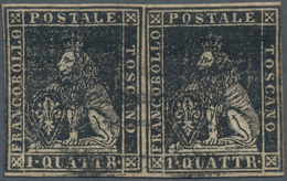 Italien - Altitalienische Staaten: Toscana: 1857, 1 Qu Black Horizontal Pair Cancelled With Full Mar - Tuscany