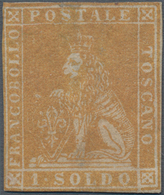 Italien - Altitalienische Staaten: Toscana: 1857, 1 Soldo Ochre, Unused Without Gum. Thin At Top, Bu - Toscana