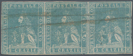 Italien - Altitalienische Staaten: Toscana: 1857, 2 Cr Blue Horizontal Stripe Of Three Cancelled Wit - Toskana