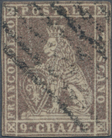 Italien - Altitalienische Staaten: Toscana: 1859, 9 Cr. Brown, Cancelled By 7 Bars Killer, Signed Em - Toskana