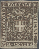 Italien - Altitalienische Staaten: Toscana: 1860, 10 Centes. Brown, Mint, Cut In At The Right. Sasso - Toskana