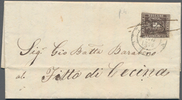 Italien - Altitalienische Staaten: Toscana: 1851, 10 Cr Brown Each Single Franking On Five Folded Le - Toskana