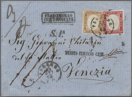 Italien: 1863, Sardinia 10c. Yellow-brown And 40c. Carmine, Both Fresh Colour, Slightly Cut Into To - Afgestempeld