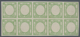 Italien: 1861, 1/2 Tornese Green In Block Of Ten Color Proof Without Embossing, As Described On Page - Afgestempeld