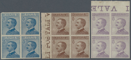 Italien: 1908, 25 C Blue, 40 C Brown And 50 C Light-violet Each In Block Of Four, Imperforated, Mint - Gebraucht