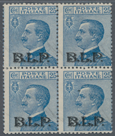 Italien: 1921/1923, "B.L.P." Overprint On 25 C Blue In Block Of Four, Mint Never Hinged, Signed (Sas - Oblitérés