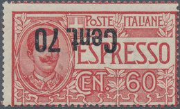 Italien: 1925, Victor Emanuel III. EXPRESS Stamp 60c. Brownish Rose With INVERTED Surcharge 'Cent. 7 - Afgestempeld