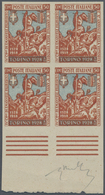 Italien: 1928, 50 C Red-brown/light-blue In Block Of Four From The Lower Margin Of The Sheet, Imperf - Used