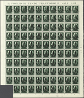 Italien: 1944, 25 C Green In Original Sheet Of 99 Stamps (field 91 Is Missing), Folded, Mint Never H - Afgestempeld