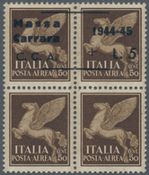 Italien: 1945, C.L.N. MASSA CARRARA Local Issue, 5 Lire On 50 C Brown Airmail Stamp, Block Of Four W - Afgestempeld