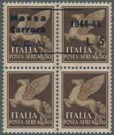 Italien: 1945, C.L.N. MASSA CARRARA Local Issue, 5 Lire On 50 C Brown Airmail Stamp, Block Of Four W - Used