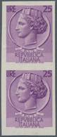 Italien: 1961 (ca.), 25 Lire Violet, Without Watermark (Sassone 769 A = 4000 € Per Stamp) And Not Pe - Afgestempeld