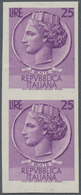 Italien: 1961 (ca.), 25 Lire Violet, Without Watermark (Sassone 769 A = 4000 € Per Stamp) And Not Pe - Used