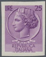 Italien: 1961 (ca.), 25 Lire Violet, Without Watermark (Sassone 769 A = 4000 € Per Stamp) And Not Pe - Used