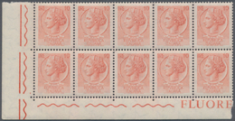 Italien: 1968. 10 L Siracusana, Evanescent Print, Mnh Block Of 10 From The Lower Left Corner Of The - Oblitérés