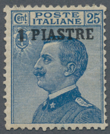 Italienische Post In Der Levante: 1908, 1 Piaster On 25 Cent. Blue Unused With Original Gum, Signed - Emissioni Generali