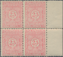 Jugoslawien - Portomarken: 1921/1931, 25din. Rose, Perf. 10½, Right Marginal Block Of Four, Mint Nev - Portomarken