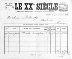 Bruxelles - Le XXe Siècle - Insertion Annonce 1923 - 1900 – 1949