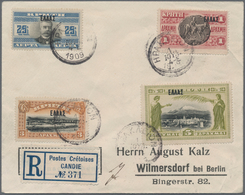 Kreta: 1908, ΕΛΛΑΣ Overprints, 25l., 1dr., 3dr. And 5dr., Attractive Franking On Registered Cover Fr - Kreta