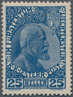 Liechtenstein: 1912/1916, Freimarken Fürst Johann, 25 H. Dunkelkobalt, Normales Papier, Farbtiefes, - Ungebraucht