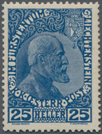 Liechtenstein: 1912/1916, Freimarken Fürst Johann, 25 H. Dunkelkobalt, Normales Papier, Farbtiefes, - Nuovi