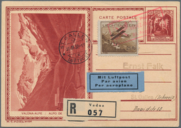 Liechtenstein - Ganzsachen: 1930, 20 Rp. Schloßhof, Bild Valüna-Alpe, Mit ZuF 25 Rp. Flugpost Als R- - Entiers Postaux