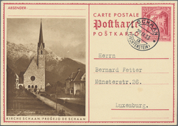 Liechtenstein - Ganzsachen: 1933, 20 Rp. Schloßhof, Bild Kirche Schaan, Bedarfskarte Von Schaan Nach - Ganzsachen