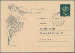 Liechtenstein - Ganzsachen: 1950, 10 Rp. Fürstenkrone Mit Druckvermerk S.A.1949, Alle 10 Bilder, Mei - Entiers Postaux