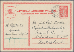 Litauen - Ganzsachen: 1933, 15 C Red Postal Stationery Card, 15 C Red Ps Question Card And 15/15 C R - Litauen