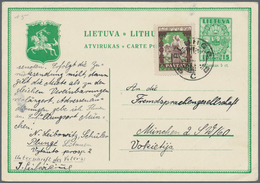 Litauen - Ganzsachen: 1934/1938, 15 Ct Green Psc With Additional Franking, 15 Ct Blue-green With Add - Litauen