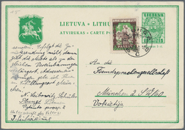 Litauen - Ganzsachen: 1934/1938, 15 Ct Green Psc With Additional Franking, 15 Ct Blue-green With Add - Litouwen