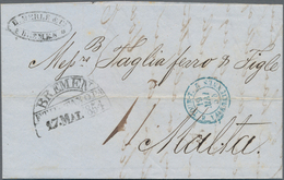 Malta: 1854 Incoming Mail: Unpaid Folded Envelope With Datestamp "BREMEN F THuTAX O.PA 17. MAI 1854" - Malte