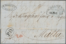 Malta: 1854 Incoming Mail: Full Paid Folded Envelope With Datestamp "BREMEN F THuTAX O.PA 11. MAI 18 - Malte
