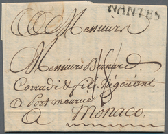 Monaco - Vorphilatelie: 1791, Incoming Mail (complete Folded Letter) From Nantes/France With One-lin - ...-1885 Vorphilatelie
