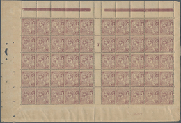 Monaco: 1897, Definitives "Albert I.", 75c. Violet-brown On Cream, (folded) Gutter Pane With 50 Stam - Neufs