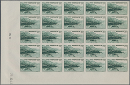 Monaco: 1946, Pictorial Definitives Complete Set Of Six In IMPERFORATE Blocks Of 25 From Lower Corne - Unused Stamps