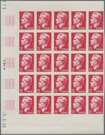 Monaco: 1950/1951, Prince Rainier III. Definitives Set Of Seven In IMPERFORATE Blocks Of 25 With Mar - Ungebraucht