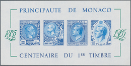 Monaco: 1985, Centenary Of Stamps In Monaco IMPERFORATE Miniature Sheet In Blue, Mint Never Hinged A - Nuovi