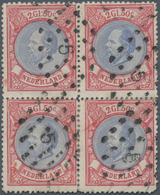 Niederlande: 1872/1888, 2.50 Gulden Rose/blue In Block Of Four With Dot Cancel "5", Despite Small De - Briefe U. Dokumente