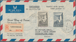 Niederlande: 1951, Airmail Stamps 15 Gld. And 25 Gld. 'Silver Gull' On Very Rare Airmail-r-letter To - Storia Postale