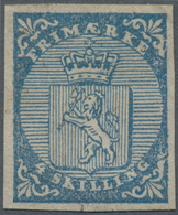 Norwegen: 1855 4s. Blue, Sheet Pos. B41, Unused Without Gum, A Short (¾mm) Tear Into At Bottom But O - Other & Unclassified