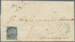 Norwegen: 1855 4s. Blue Used On Folded Cover From NORDLAND To Trondhjem, Cancelled By Circle Of Bars - Altri & Non Classificati