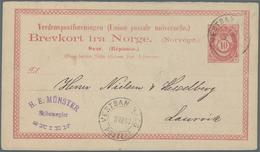 Norwegen - Ganzsachen: 1880, 2 Ganzsachen-Antwortkarten 6 Gr. Rot Mit Text Und 10 Gr. GS.-Doppelkart - Interi Postali