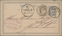 Norwegen - Ganzsachen: 1882, 5 Öre Grey Postal Stationery Card With 1 Öre Additional Franking From C - Postwaardestukken