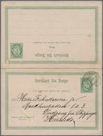 Norwegen - Ganzsachen: 1896, 6 Öre Green Postal Stationery Double Card From Christiania To Hersteds, - Ganzsachen