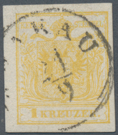 Österreich: 1850, Freimarke 1 Kr. Gelb Gemaschtes Maschinenpapier, Type III, Entwertet Mit Zartem Te - Oblitérés