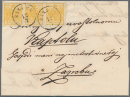 Österreich: 1854, 1 Kr Gelb, Maschinenpapier, Waagerechter 3er-Streifen, Allseits Voll- Bis Breitran - Oblitérés